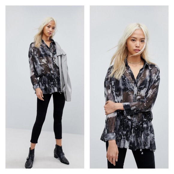 religion Tops - religion Gray Oversize Shirt In Star Print